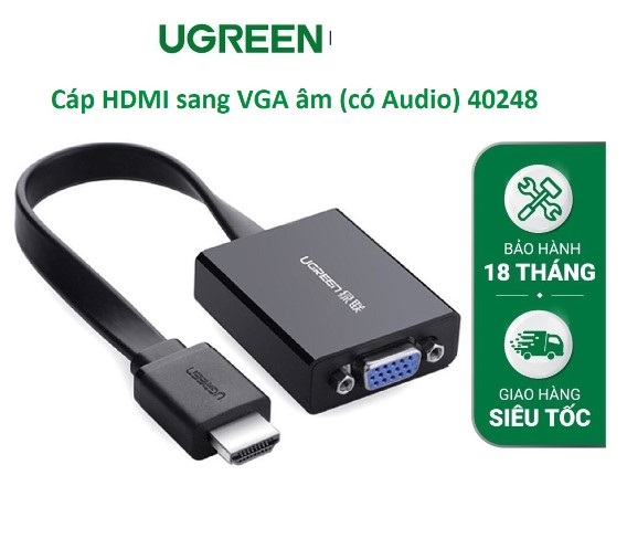 Cáp chuyển đổi HDMI to VGA dẹt có Audio Ugreen 40248 Chính hãng